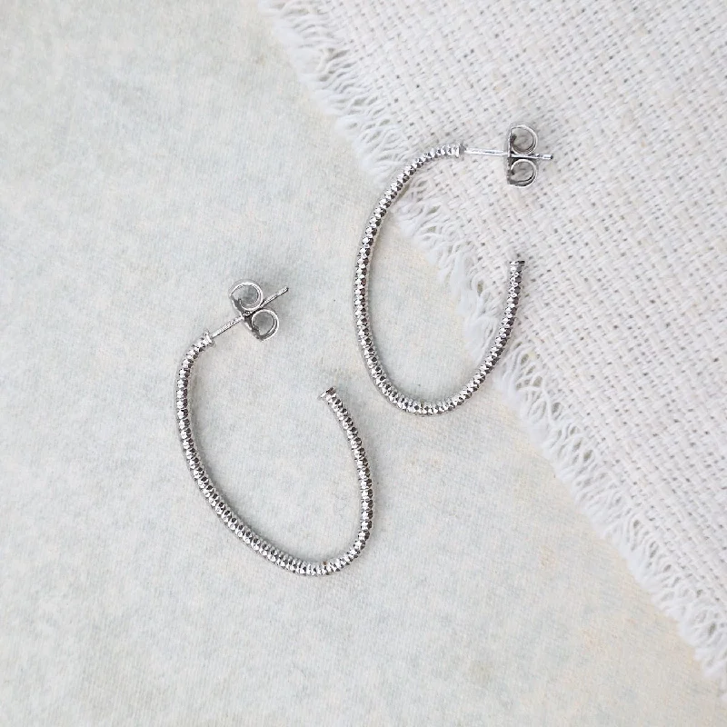 Sterling Silver Small Oval  Sparkle Hoop Earrings