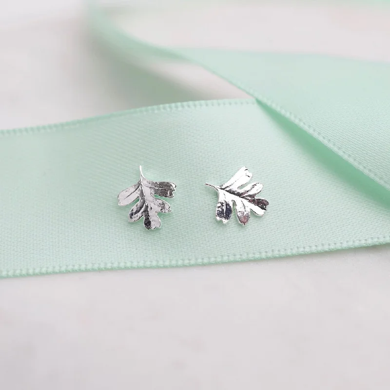 Oak Leaf Stud Earrings - Sterling Silver