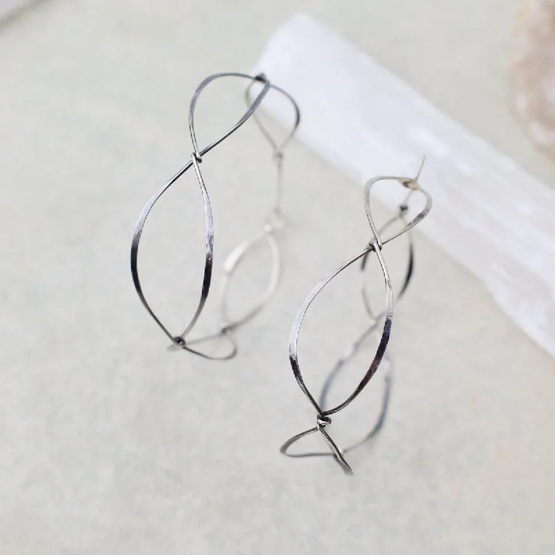 Oxidized Sterling Silver Slalom Hoops