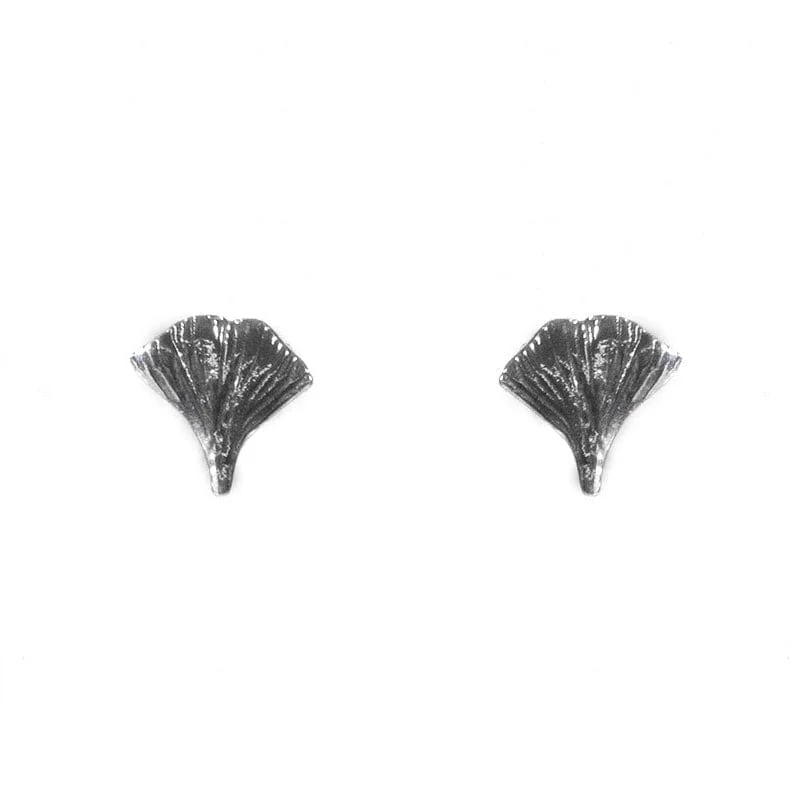 Sterling Silver Ginkgo Stud Earring