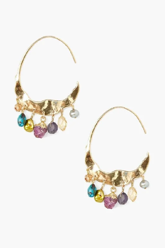 Crescent Multi Mix Gold Hoop Earrings