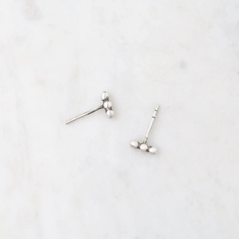 Sterling Silver Granulated Three Ball Stud Earrings