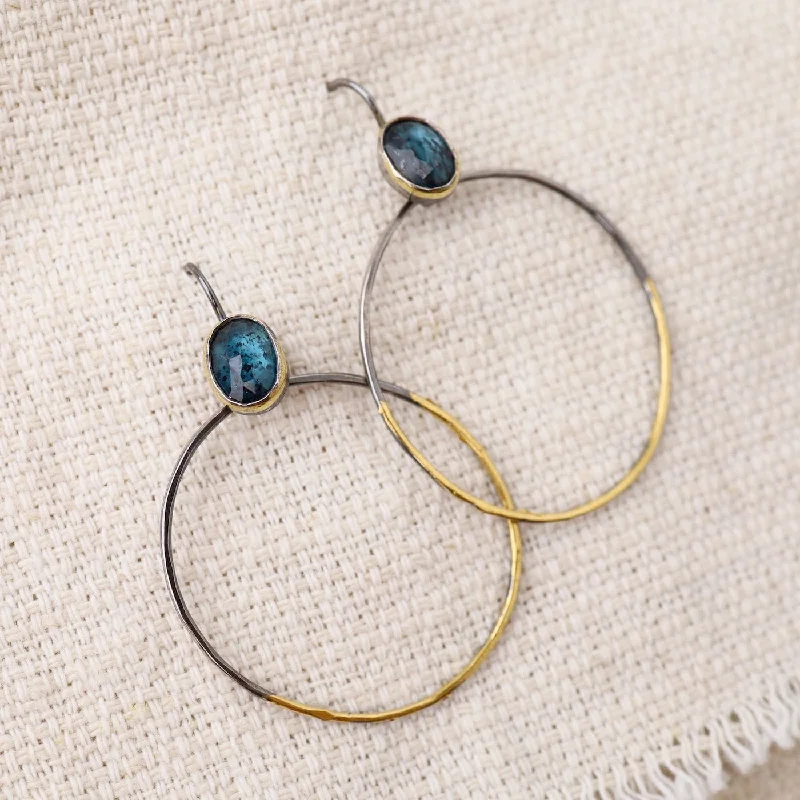 Teal Kyanite Rim Hoop Earrings