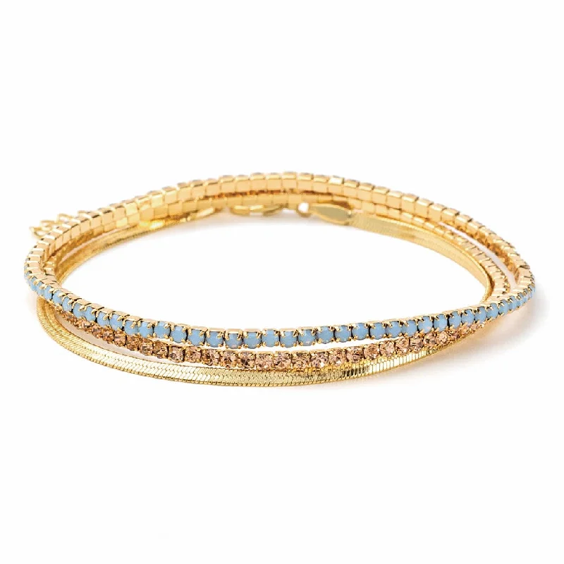 Sparkle & Shine Rhinestone Bracelet Trio - Air Blue Opal & Gold