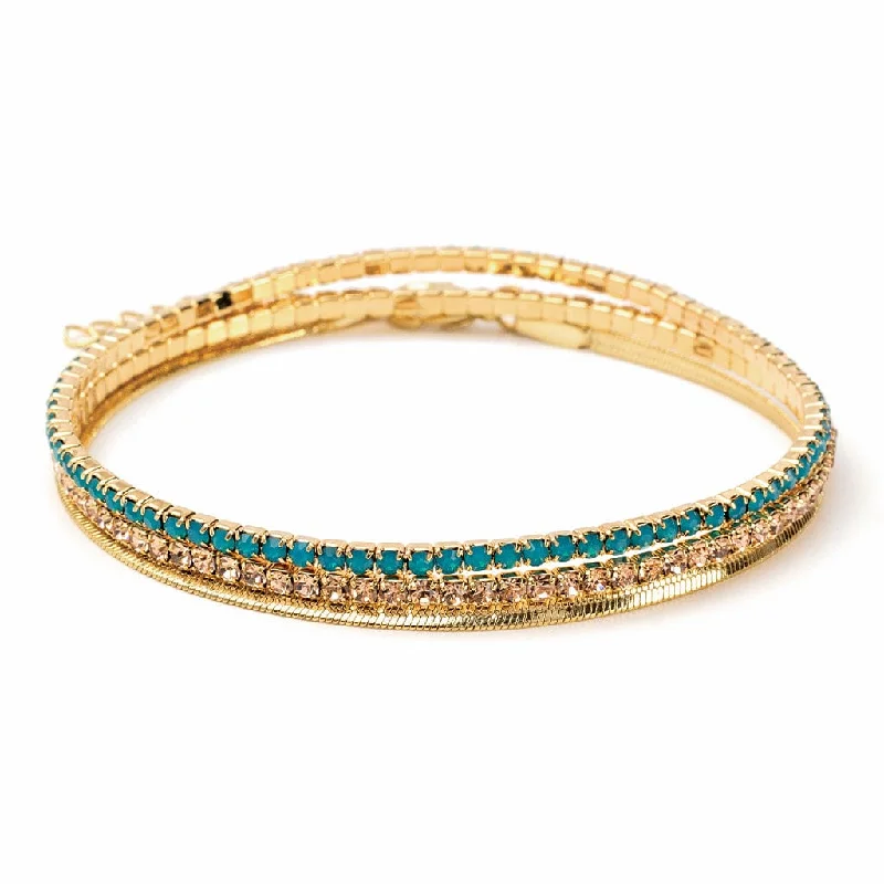 Sparkle & Shine Rhinestone Bracelet Trio - Caribbean Blue Opal & Gold