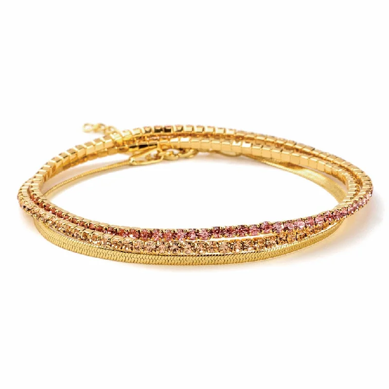 Sparkle & Shine Rhinestone Bracelet Trio - Pink & Gold