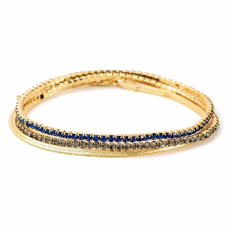 Sparkle & Shine Rhinestone Bracelet Trio - Montana Blue & Gold