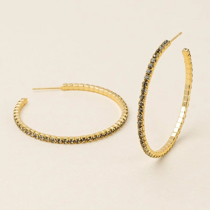 Sparkle & Shine Large Rhinestone Hoop Earrings - Greige