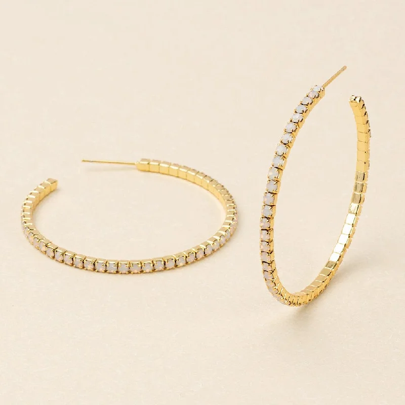 Sparkle & Shine Large Rhinestone Hoop Earrings - Light Gray Opal