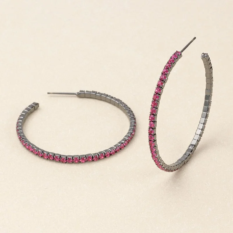 Sparkle & Shine Large Rhinestone Hoop Earrings - Fuchsia Gunmetal