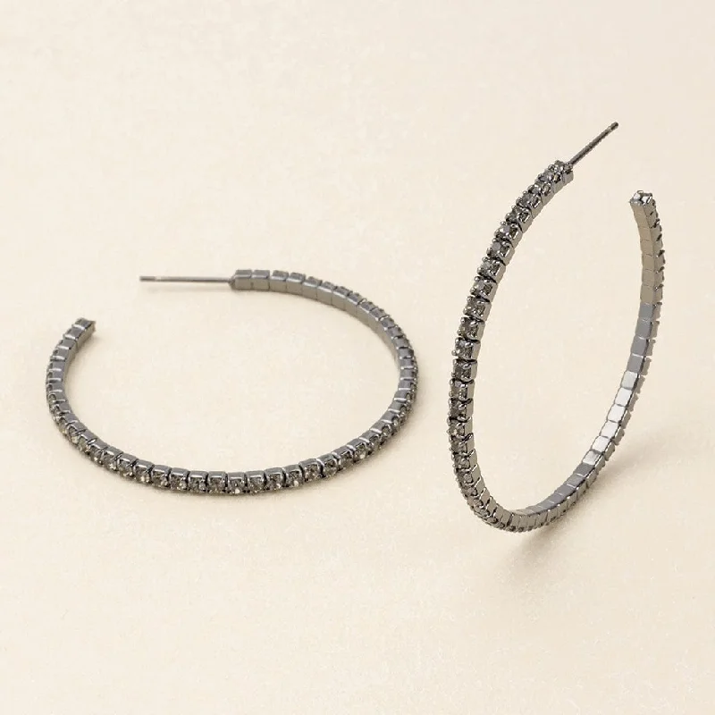 Sparkle & Shine Large Rhinestone Hoop Earrings - Greige Gunmetal