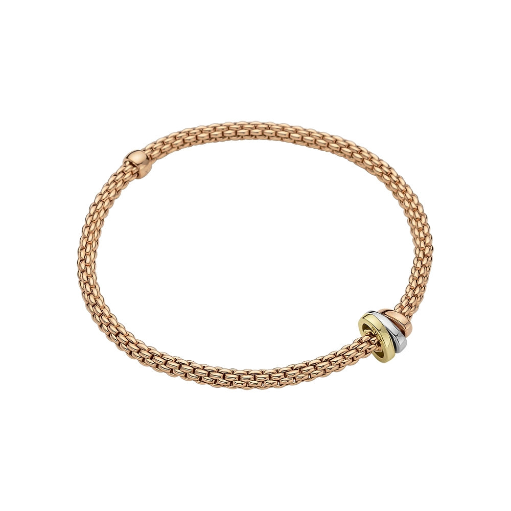 Fope 18K Rose Gold Prima Collection Flex It Bracelet with Tri Gold Roundel, Medium Size