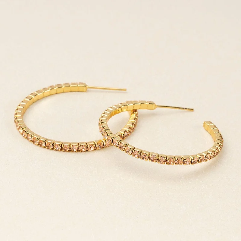 Sparkle & Shine Small Rhinestone Hoop Earrings - Champagne