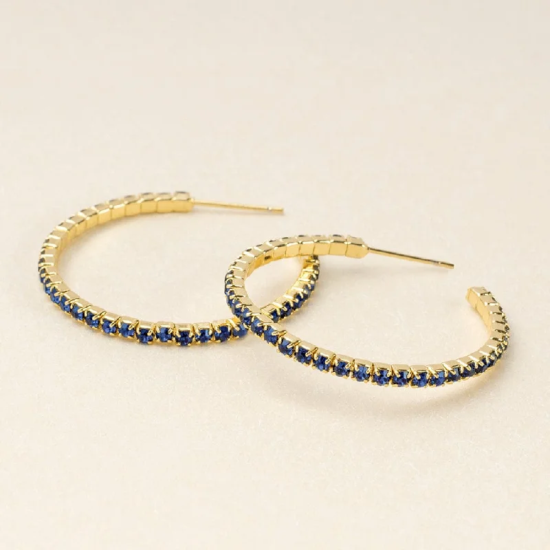 Sparkle & Shine Small Rhinestone Hoop Earrings - Montana Blue