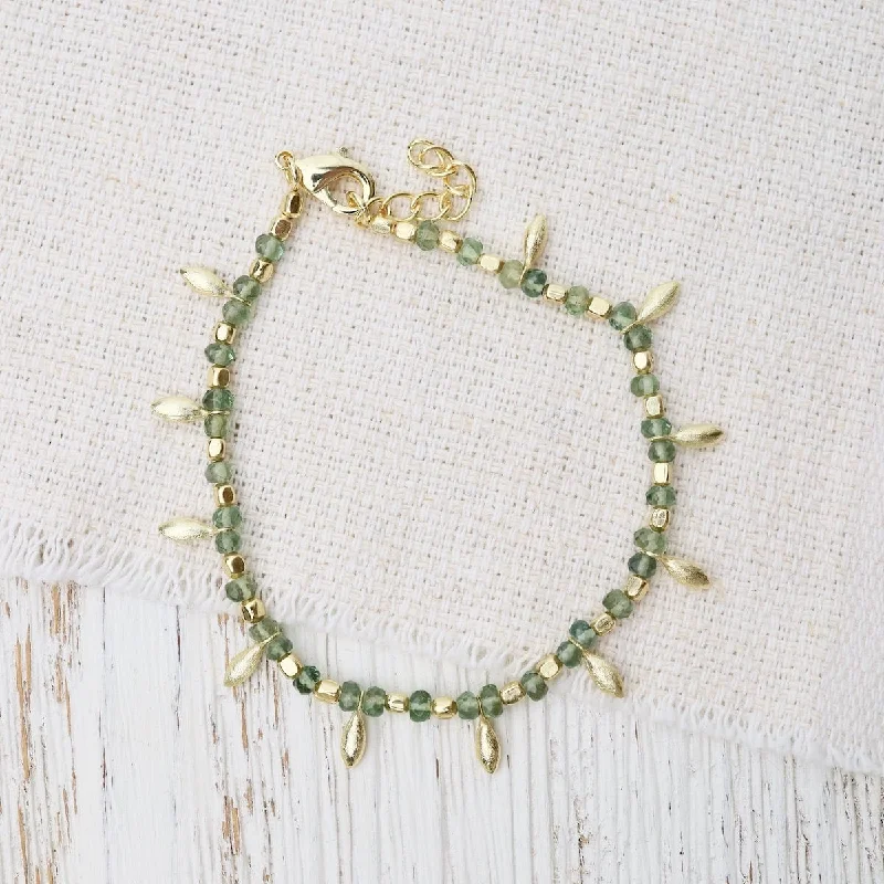 Green Apatite Gold Charm Beaded Bracelet