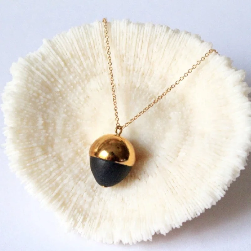 Gold & Black Acorn Necklace