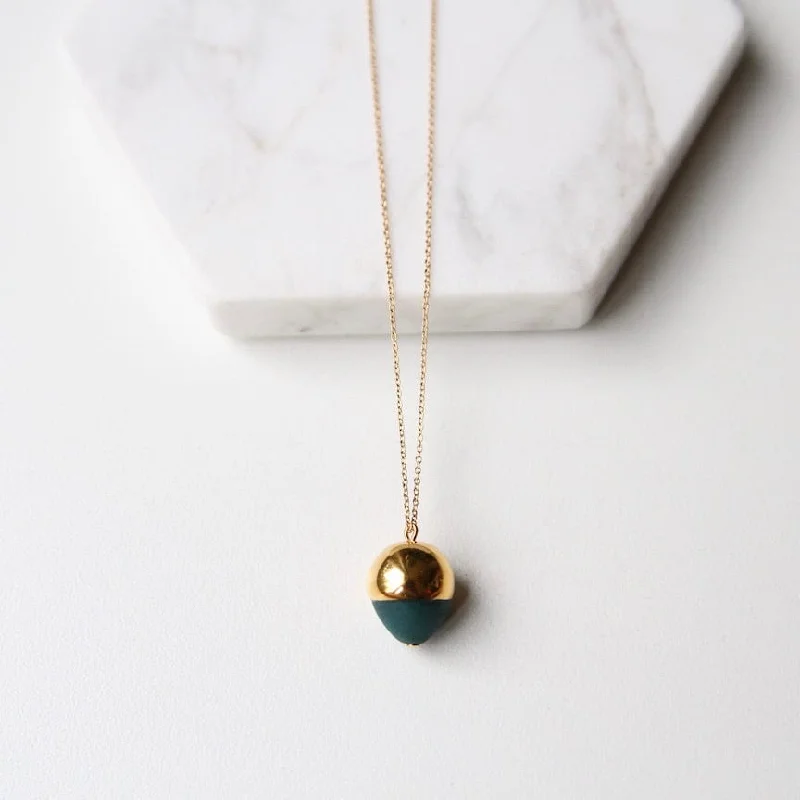 Gold & Teal Acorn Necklace