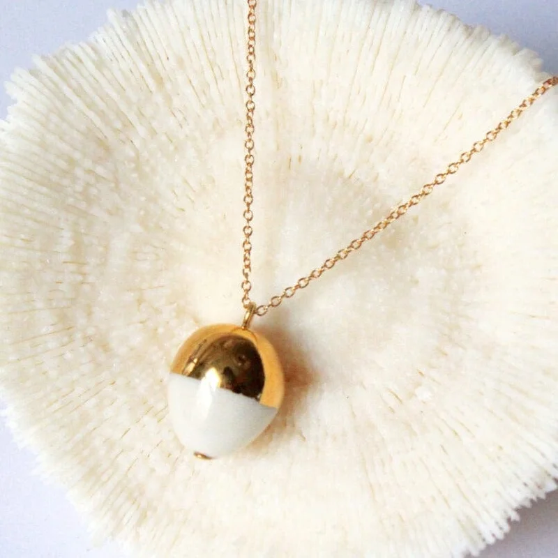 Gold & White Acorn Necklace