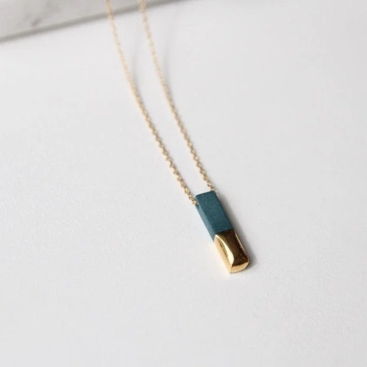 Teal Gold Dipped Bar Necklace