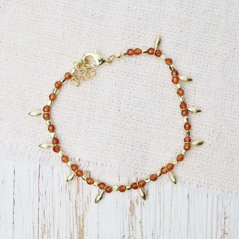 Orange Hessonite Gold Charm Beaded Bracelet