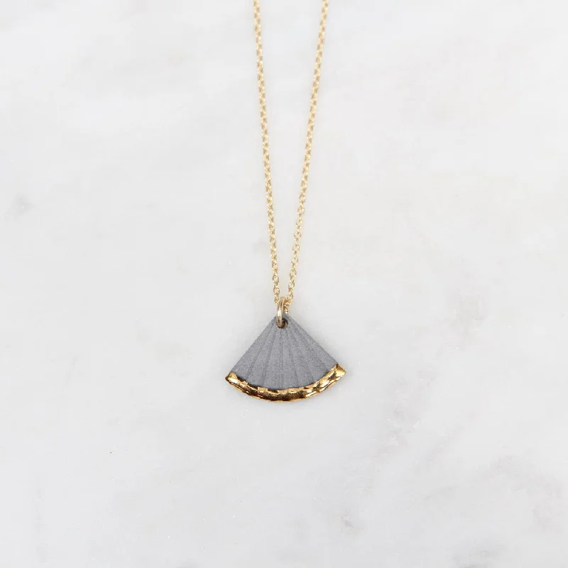 Gold Dipped Small Fan Necklace - Grey