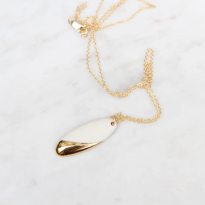 Gold Dipped Long Oval Necklace - White