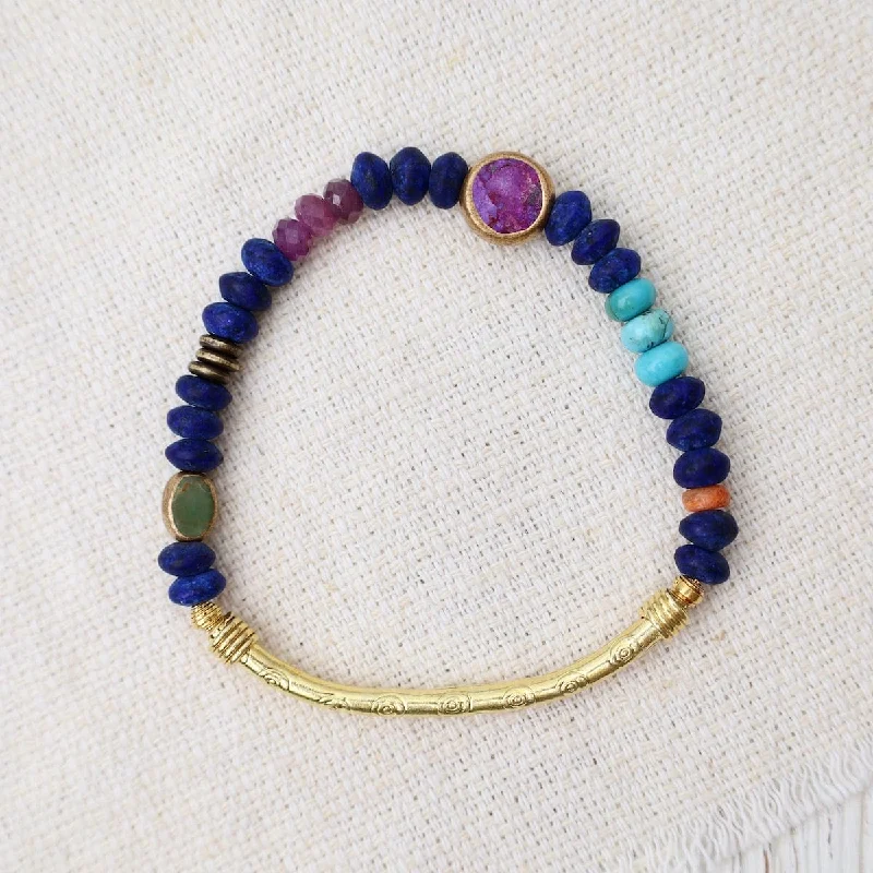 Lapis Tear Jerker with Gold Bar Bracelet