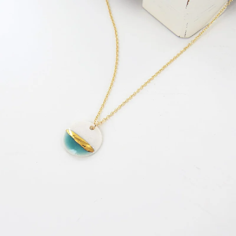 Turquoise Gold Striped Circle Necklace