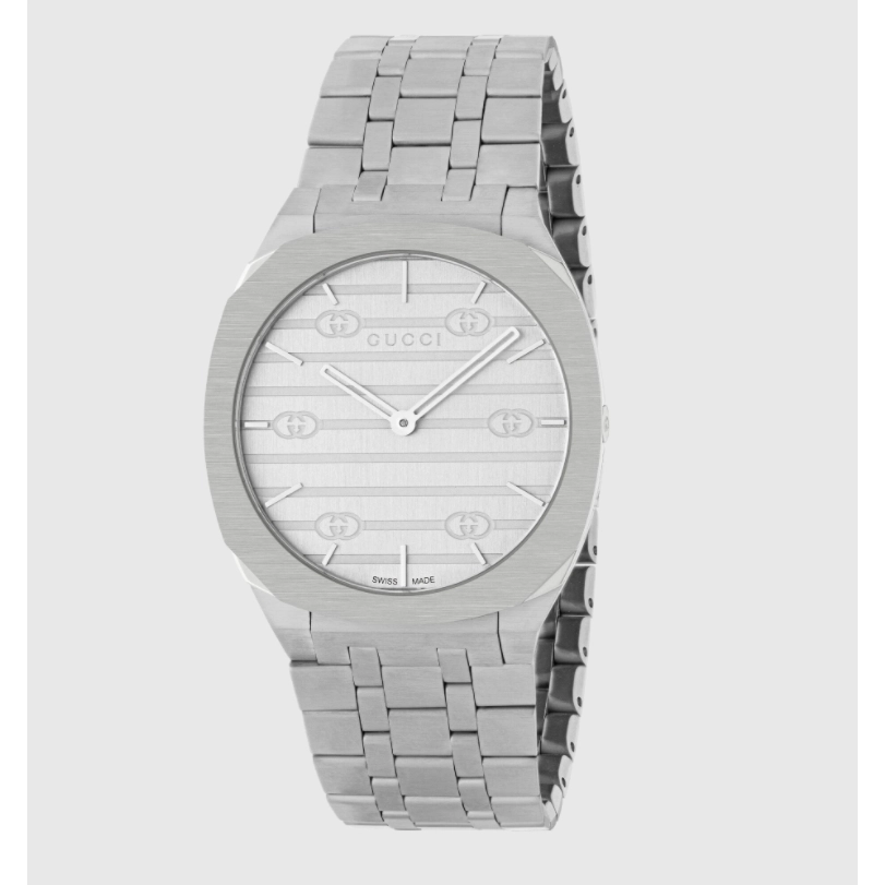 Gucci 25H Watch Stainless Steel Silver Dial 34mm Quartz