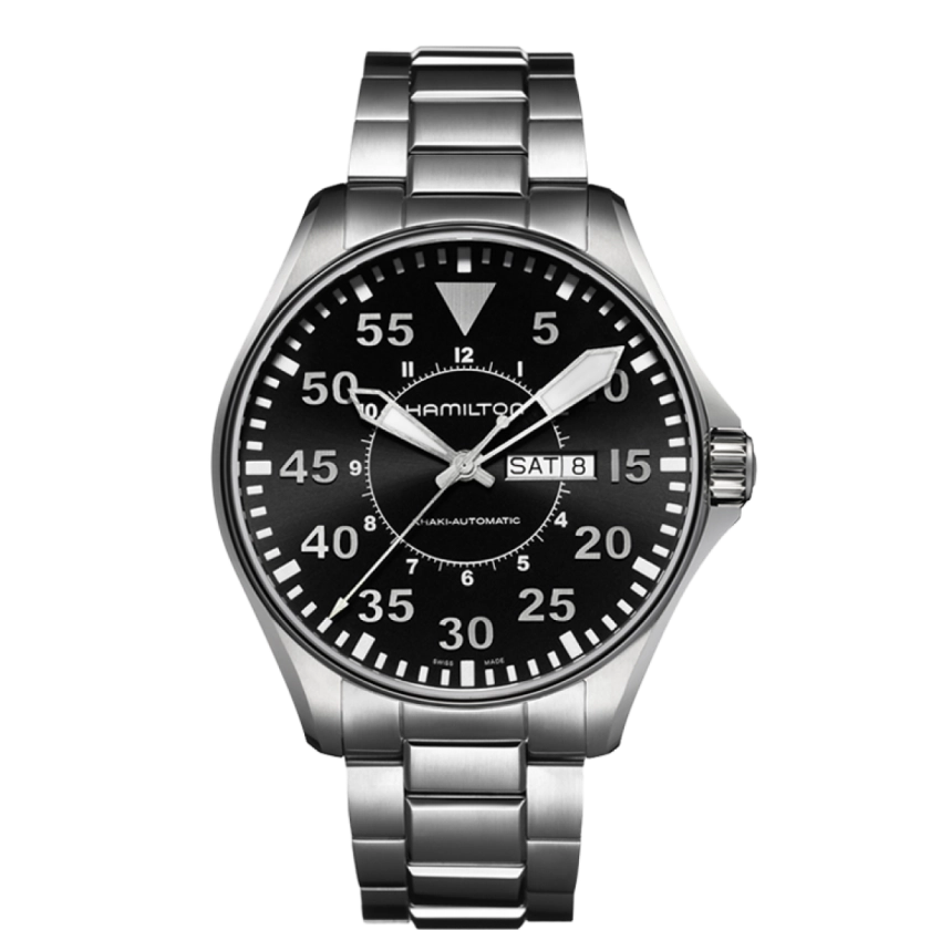 Hamilton Khaki Aviation Day Date Auto Stainless Steel Watch 46mm