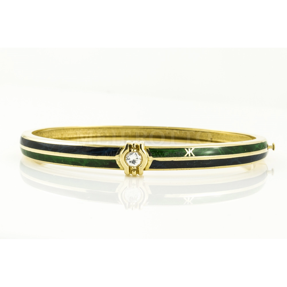 Korloff 18K Gold CZ Hinged Bangle Bracelet (Estate)