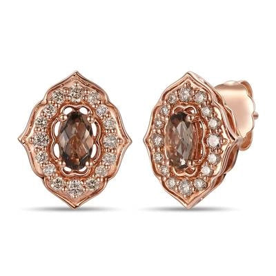 Le Vian 14K Strawberry Gold Oval Chocolate Quartz Stud Earrings with Nude Diamond Halo