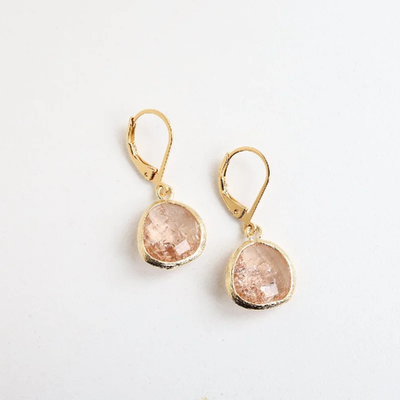 Gold Plated Peach Rock Crystal Lever Back Earring