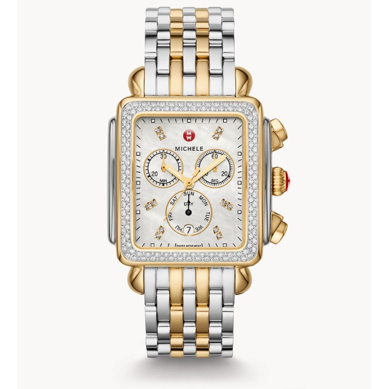 Michele Special-Edition Deco XL Two-Tone Diamond Dial 33mm Quartz