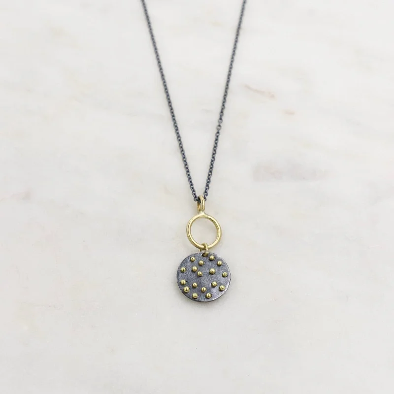 Double Moon Necklace in Oxidized Silver & 18k Gold