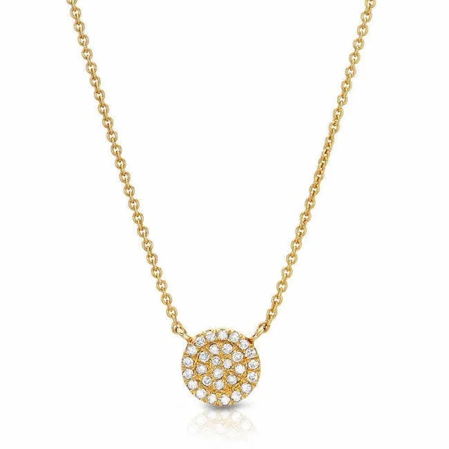 14k Yellow Gold Small Pavé Diamond Circle Necklace