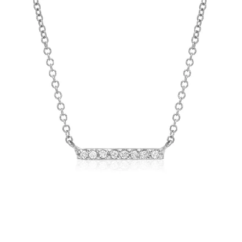 Petite Pavé Diamond Bar Necklace In White Gold