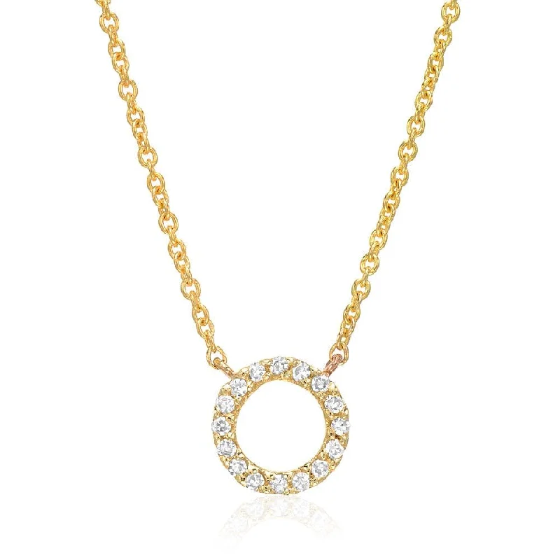 Small Diamond Open Circle Necklace - 14k Yellow Gold