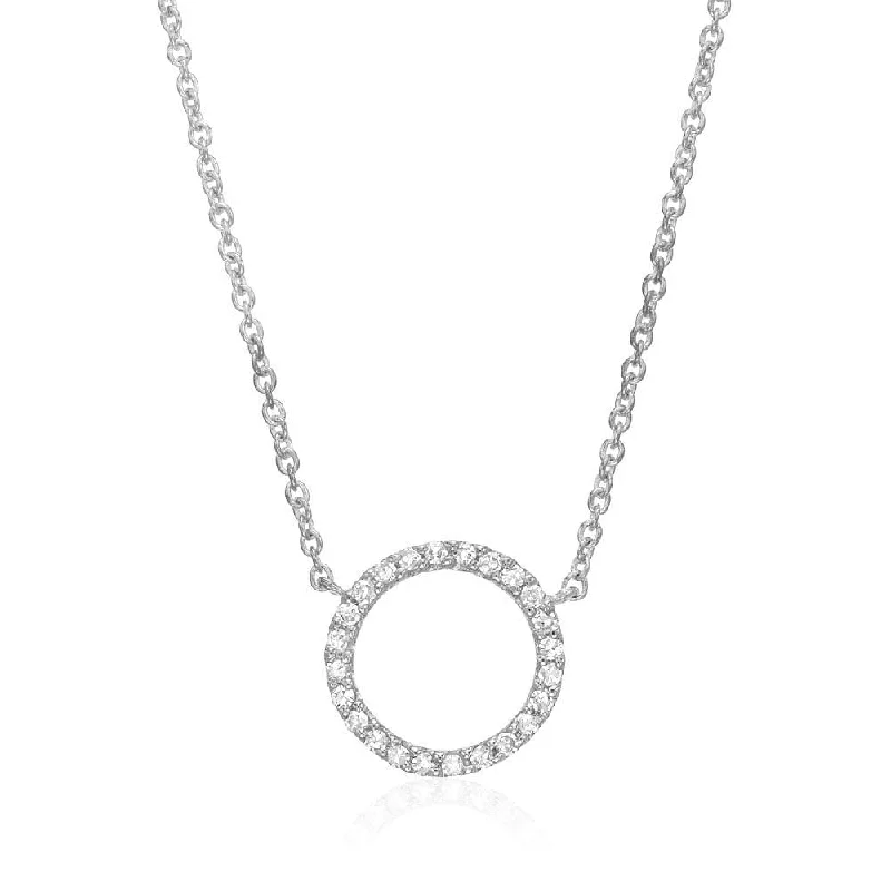 14k White Gold Medium Open Pave Diamond Circle Necklace