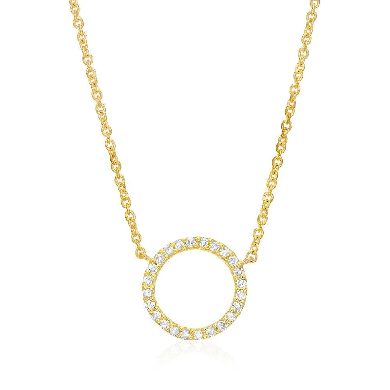 14k Yellow Gold Medium Open Pave Diamond Circle Necklace