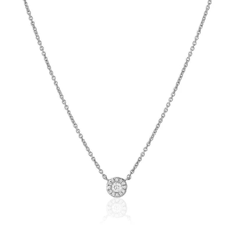 Diamond Halo Necklace - 14K White Gold