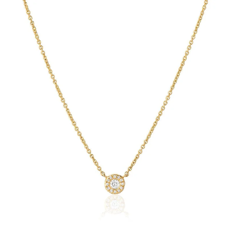 14k Yellow Gold Diamond Halo Necklace