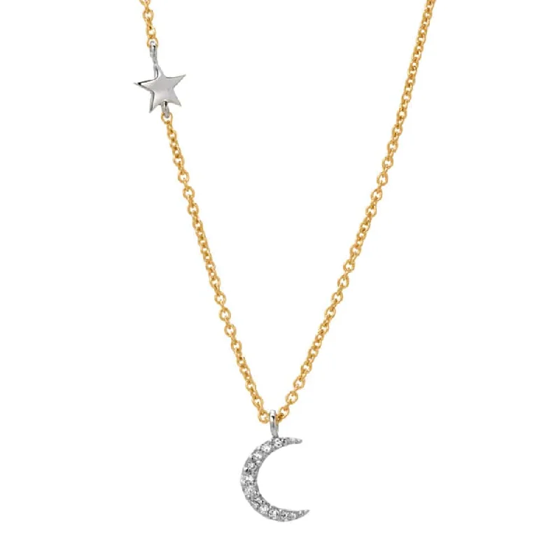 14k Gold Mini Diamond Star & Moon Necklace