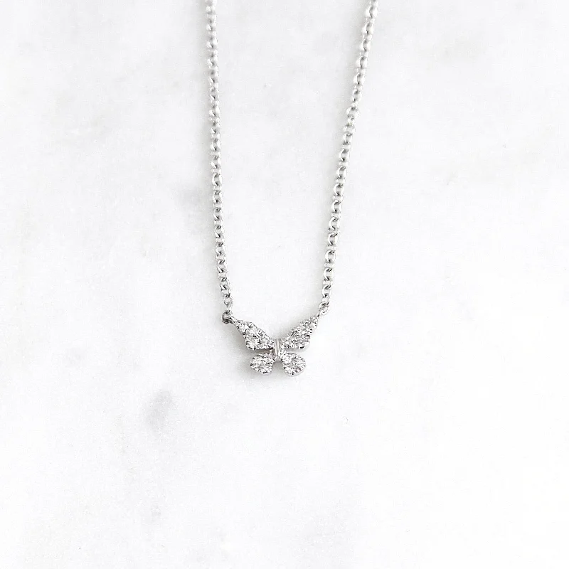 Petite Diamond Butterfly Necklace - 14K White Gold