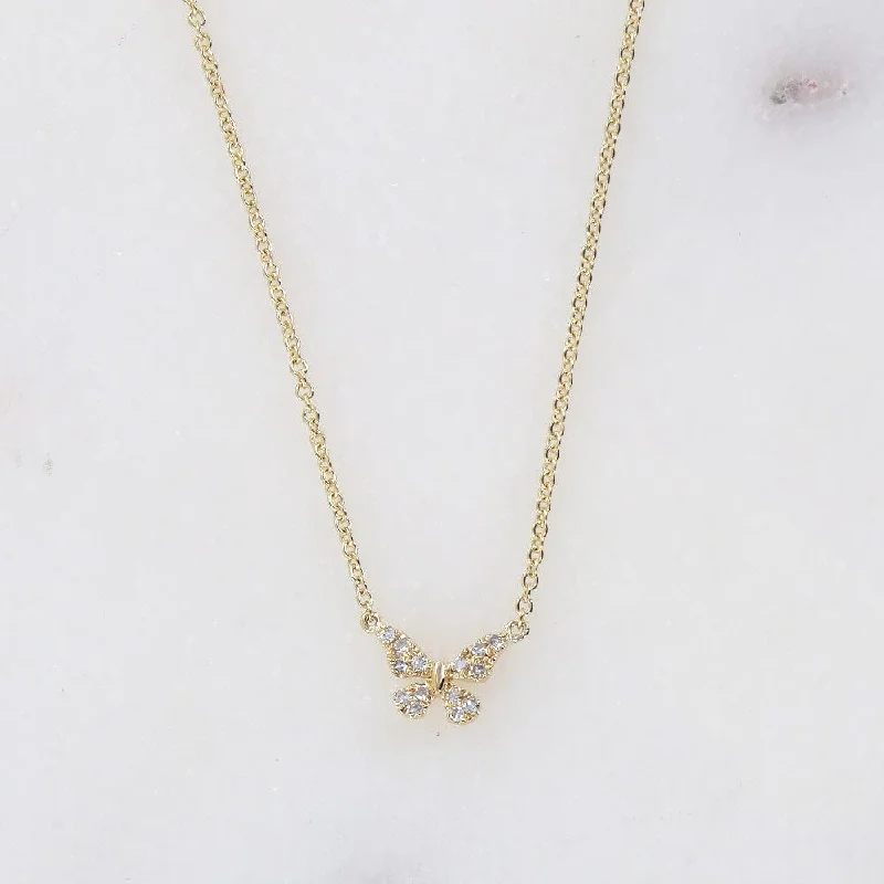 14k Yellow Gold Petite Diamond Butterfly Necklace