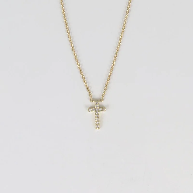 14k Yellow Gold Petite Diamond Cross Necklace