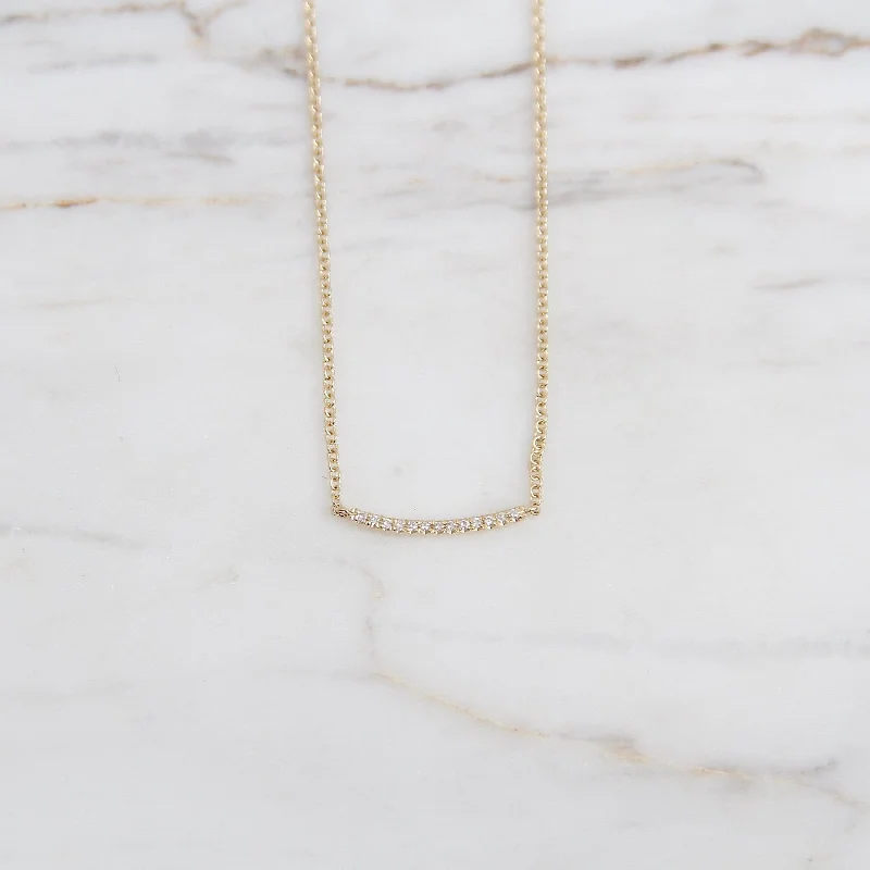 Mini Curved Bar Smile Necklace - 14K Yellow Gold