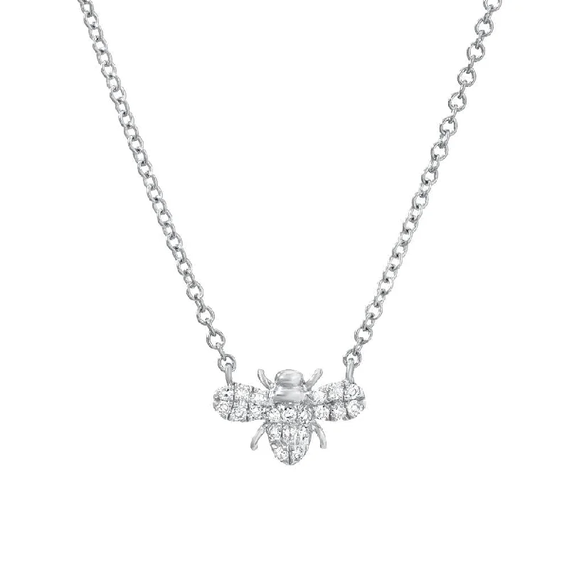 14k White Gold Petite Diamond Bee Necklace