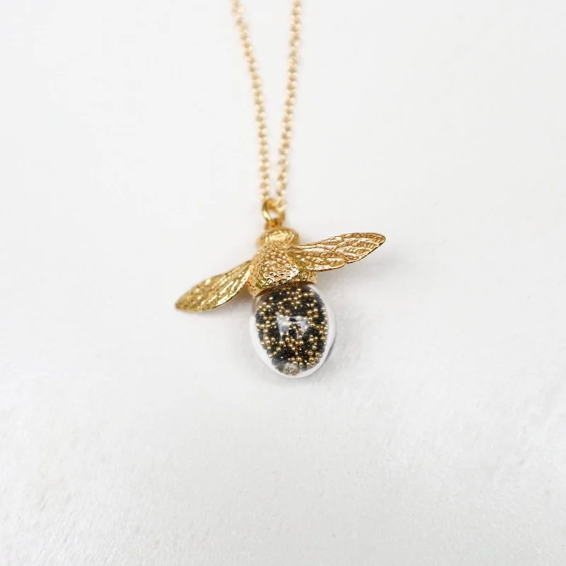 Bee Shaker Necklace - Black & Gold Microbeads