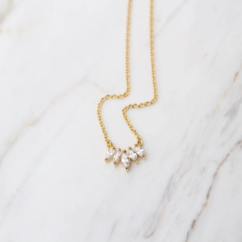 Curve of Marquise Cubic Zirconia Necklace - Gold Vermeil